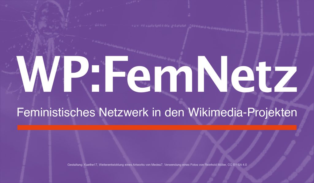 FemNetz-Aufkleber 2023, lila Hintergrund, Spinnennetz ist inheller Farbe drauf sichtbar, dicke rote Unterstreichung