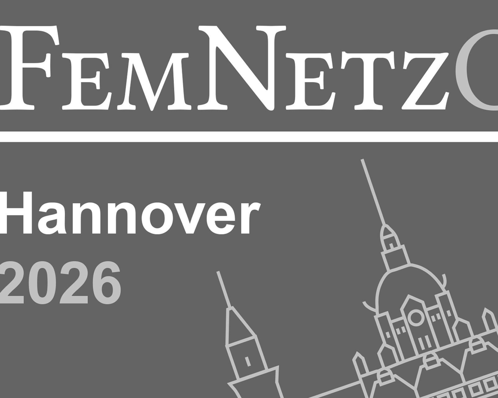 Ausschnitt FemNetzCon-Logo mit Illustration von Rathaus Hannover