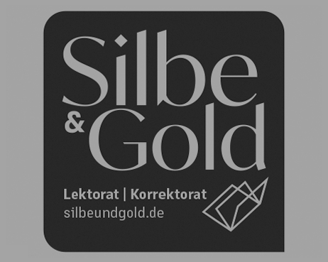 Logo von Silbe und Gold in dunkelgrauer Sprechblase auf hellgrauem Grund